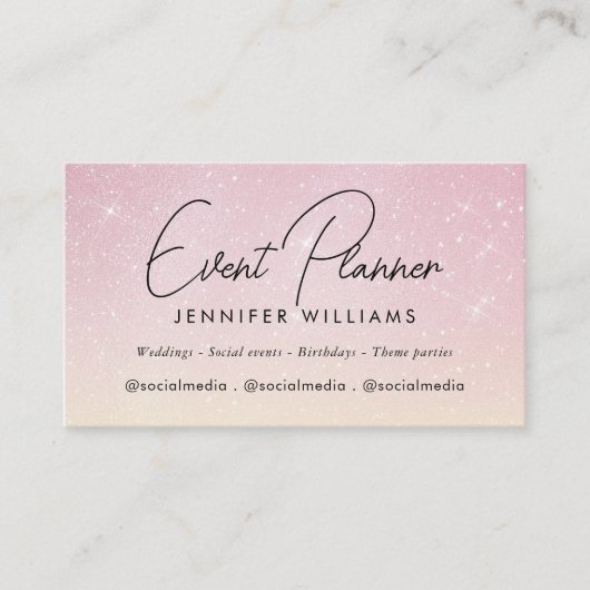 Event Planner Elegant Roos Gold Pink Glitter Visitekaartje (Voorkant)