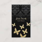 Event Planner Elegante Gouden Vlinders Donker Dama Visitekaartje (Voorkant)