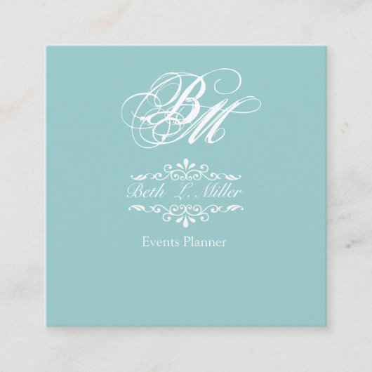 Event Planner Fancier Lavish Monogram blauw Vierkante Visitekaartje (Voorkant)