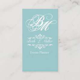 Event Planner Fancier Lavish Monogram blauw Vierkante Visitekaartje