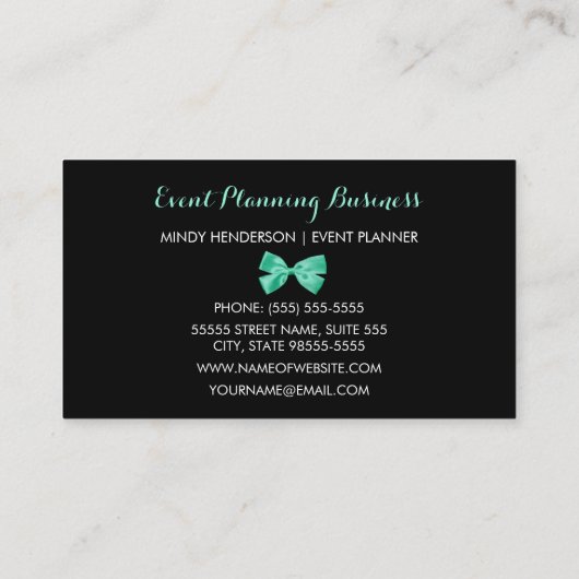 Event Planner  Giraffe Print Mint Green Bow Visitekaartje (Achterkant)