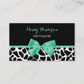 Event Planner  Giraffe Print Mint Green Bow Visitekaartje (Voorkant)