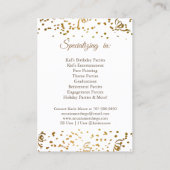 Event Planner Gold Black Balloons Glitter Stars Visitekaartje (Achterkant)