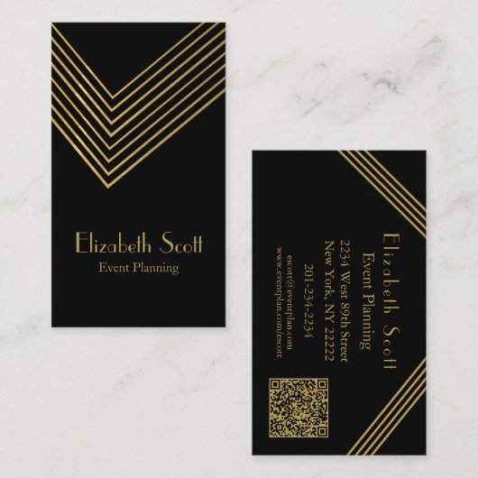 Event Planner Gold Chevron Design Visitekaartje (Voorkant / Achterkant)