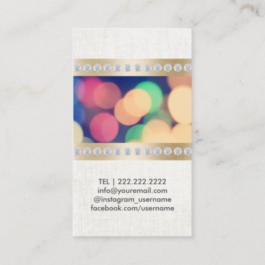 Event Planner Gold & Diamond Stripes Classy Linnen Visitekaartje (Achterkant)