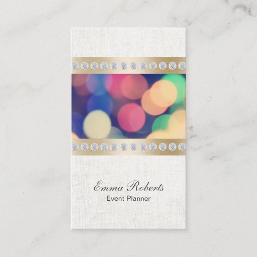 Event Planner Gold & Diamond Stripes Classy Linnen Visitekaartje (Voorkant)