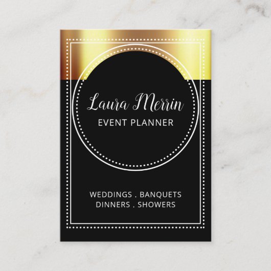 Event Planner Gold Metallic op Black Marquee Visitekaartje (Voorkant)