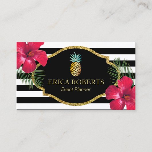 Event Planner Hawaiian Pineapple Modern Stripes Visitekaartje (Voorkant)