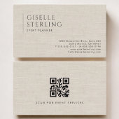 Event Planner Luxury Neutral Linen QR Code Visitekaartje