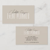 Event Planner Modern Typografie Script Beige Visitekaartje (Voorkant / Achterkant)