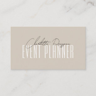 Event Planner Modern Typografie Script Beige Visitekaartje