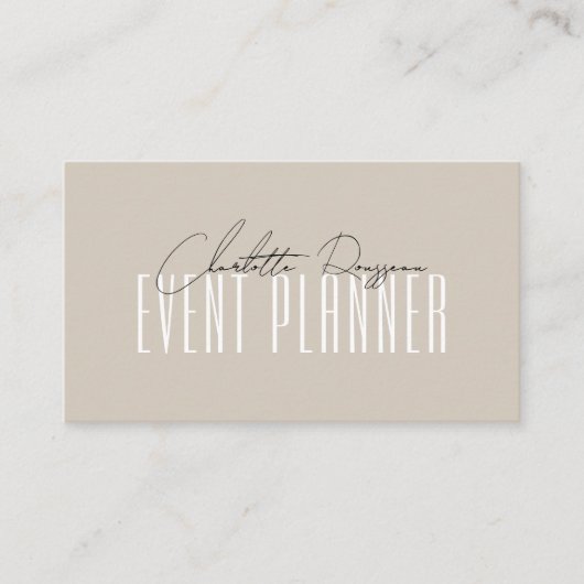 Event Planner Modern Typografie Script Beige Visitekaartje (Voorkant)
