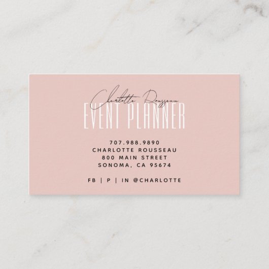Event Planner Modern Typografie Script Blush Pink Visitekaartje (Achterkant)