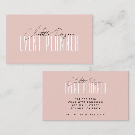 Event Planner Modern Typografie Script Blush Pink Visitekaartje (Voorkant / Achterkant)