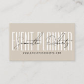 Event planner modern typography script beige visitekaartje (Voorkant)