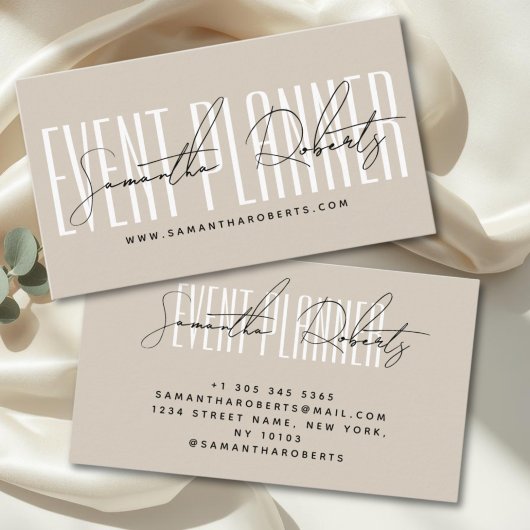 Event planner modern typography script beige visitekaartje