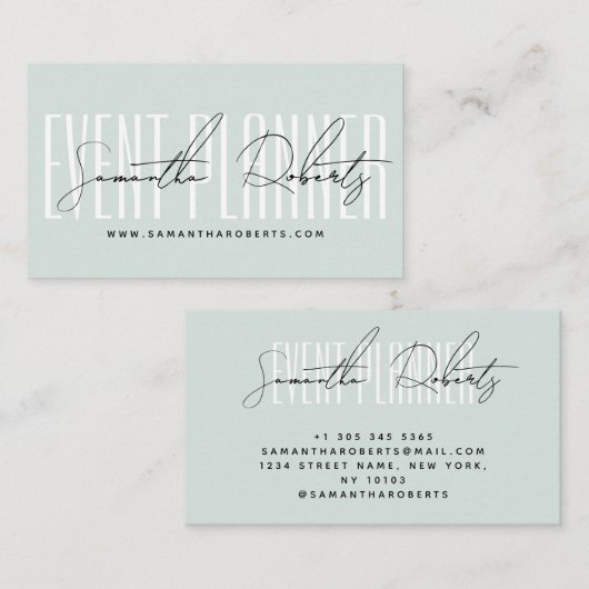 Event planner modern typography script blue visitekaartje (Voorkant / Achterkant)