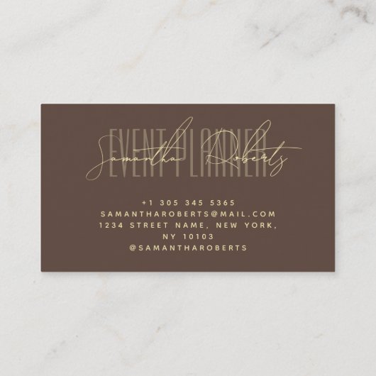 Event planner modern typography script brown visitekaartje (Achterkant)