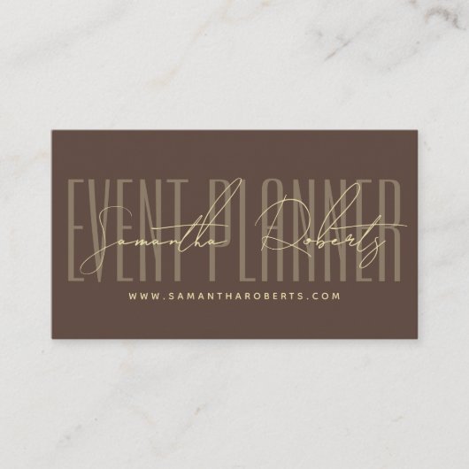 Event planner modern typography script brown visitekaartje (Voorkant)