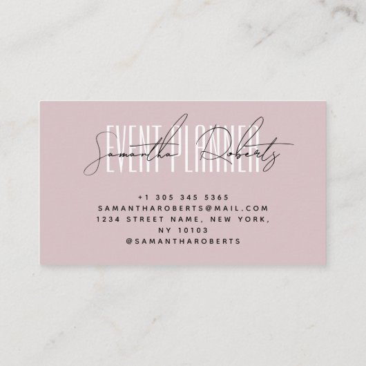 Event planner modern typography script dusty pink visitekaartje (Achterkant)