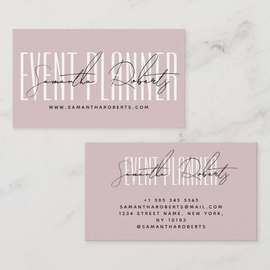 Event planner modern typography script dusty pink visitekaartje (Voorkant / Achterkant)