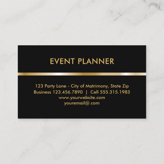 Event Planner | Monogram Elegant Gold Black Visitekaartje (Achterkant)