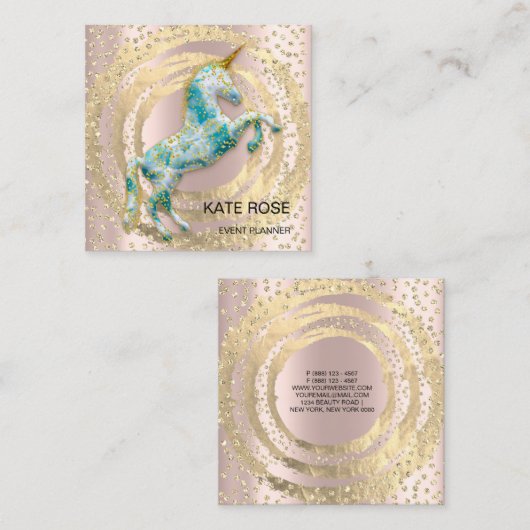 Event Planner Muziek Media Blauwe Eenhoorn Cirkel Vierkante Visitekaartje (Voorkant / Achterkant)