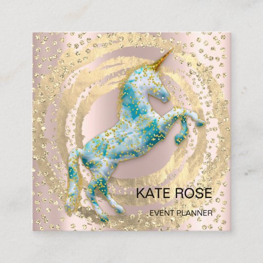 Event Planner Muziek Media Blauwe Eenhoorn Cirkel Vierkante Visitekaartje (Voorkant)
