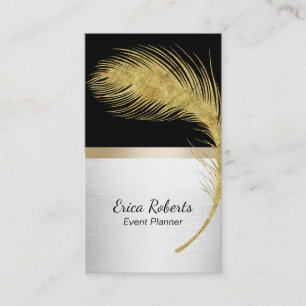 Event Planner Peacock Feather Modern Black & Gold Visitekaartje