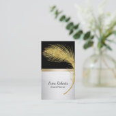 Event Planner Peacock Feather Modern Black & Gold Visitekaartje (Staand voorkant)