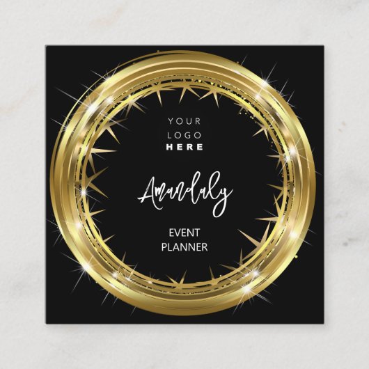 Event Planner QR Code Logo Black White Gold Lijst Vierkante Visitekaartje (Voorkant)