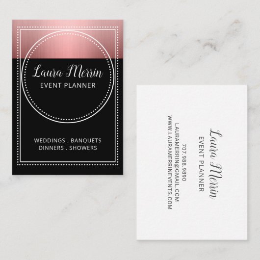 Event Planner Roos Gold Metallic op zwart Visitekaartje (Voorkant / Achterkant)