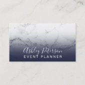 Event planner typography marble navy blue visitekaartje (Voorkant)