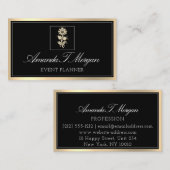 Event Planner Weddenschap Gold Flower Lijst Black Visitekaartje (Voorkant / Achterkant)