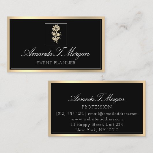 Event Planner Weddenschap Gold Flower Lijst Black Visitekaartje (Voorkant / Achterkant)