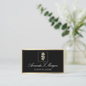 Event Planner Weddenschap Gold Flower Lijst Black Visitekaartje (Staand voorkant)