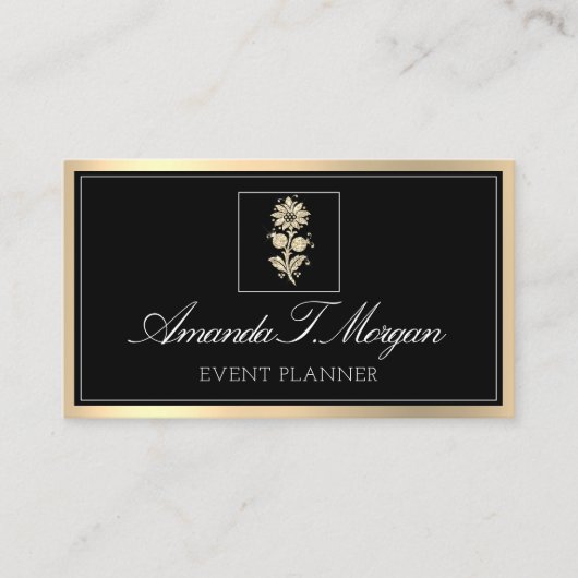Event Planner Weddenschap Gold Flower Lijst Black Visitekaartje (Voorkant)