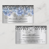 Event Planner Wedding Gray Blue Drids Logo QRCode Visitekaartje (Voorkant / Achterkant)
