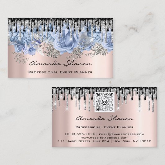 Event Planner Wedding Roos Blue Drids Logo QRCode Visitekaartje (Voorkant / Achterkant)