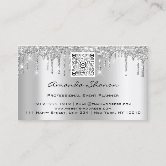 Event Planner Wedding SilverBlue Drip Logo QRCode Visitekaartje (Achterkant)