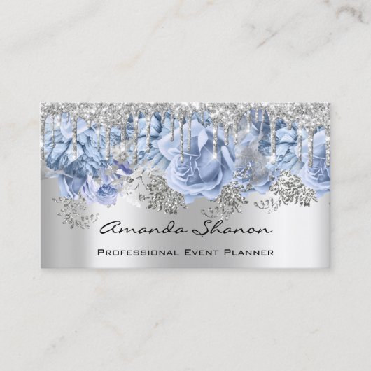 Event Planner Wedding SilverBlue Drip Logo QRCode Visitekaartje (Voorkant)