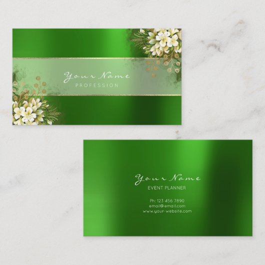 Event Planner White Emerald Green Greenery Gold Visitekaartje (Voorkant / Achterkant)