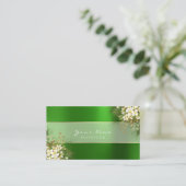 Event Planner White Emerald Green Greenery Gold Visitekaartje (Staand voorkant)