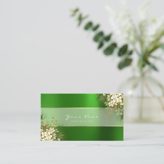 Event Planner White Emerald Green Greenery Gold Visitekaartje (Staand voorkant)
