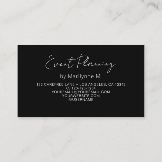 Event Planning Modern Black Visitekaartje (Achterkant)