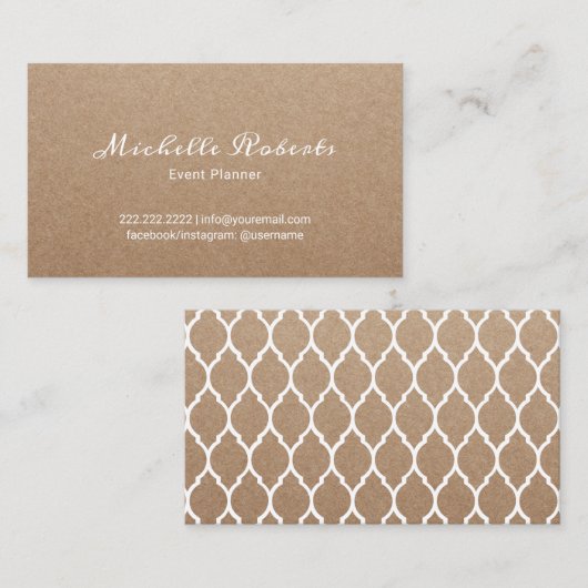 Event Planning Modern Script Rustic Kraft Visitekaartje (Voorkant / Achterkant)