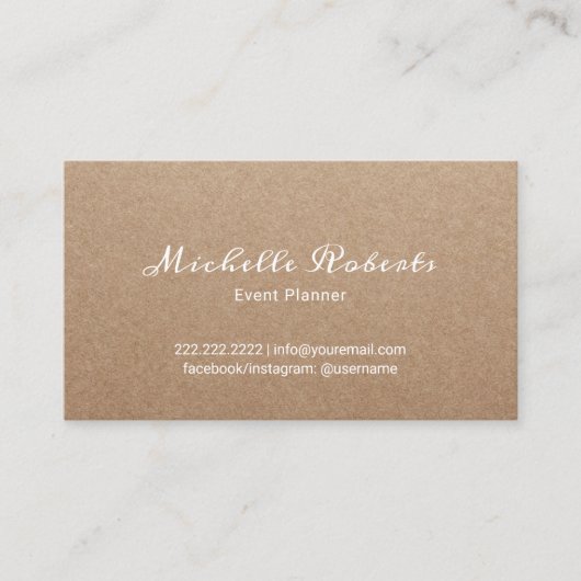 Event Planning Modern Script Rustic Kraft Visitekaartje (Voorkant)