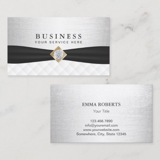 Event Planning Modern Silver en Black Ribbon Visitekaartje (Voorkant / Achterkant)