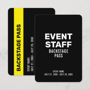 Event Staff Backstage Pass 3,5 inch x 5 inch ID-ba Kaart