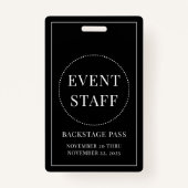 Event Staff Backstage Pass Zwart Wit ID Badge (Achterkant)